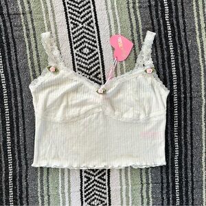 NWT sugar thrillz dolls kill chicky pointelle white lacy cropped knit tank top